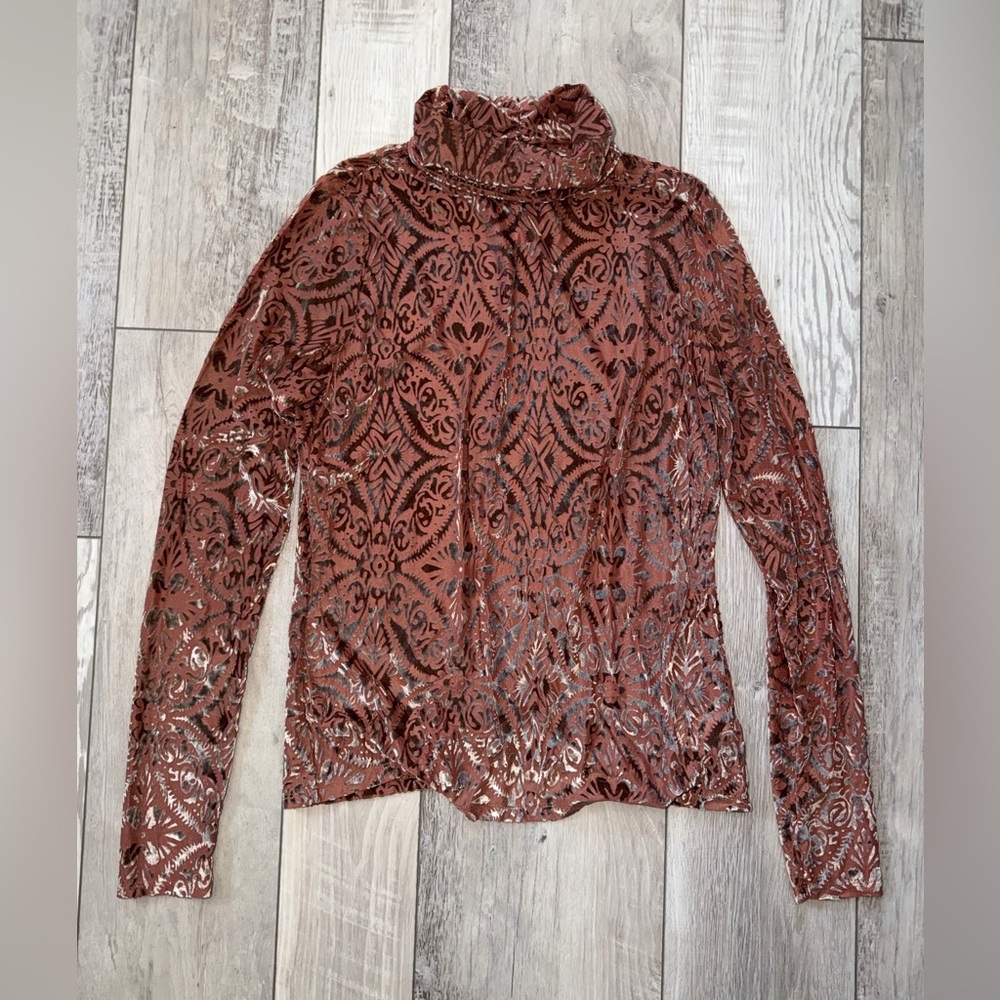 VICI Tessy Velvet Burnout Boho Printed Turtle Neck size mauve pink size XL - Picture 7 of 11